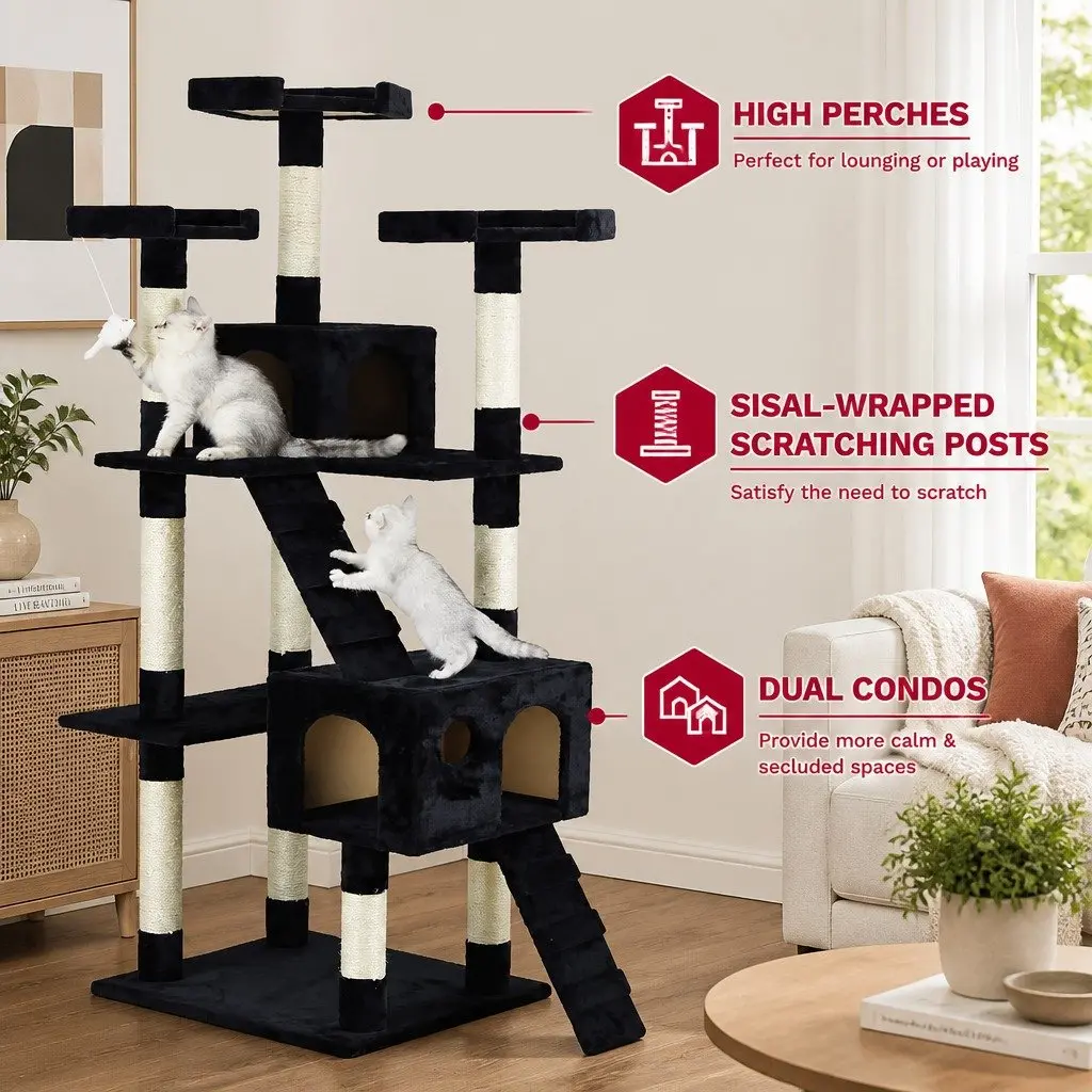 Cat Tree Tower Multi-Level Indoor Cats 180cm Black