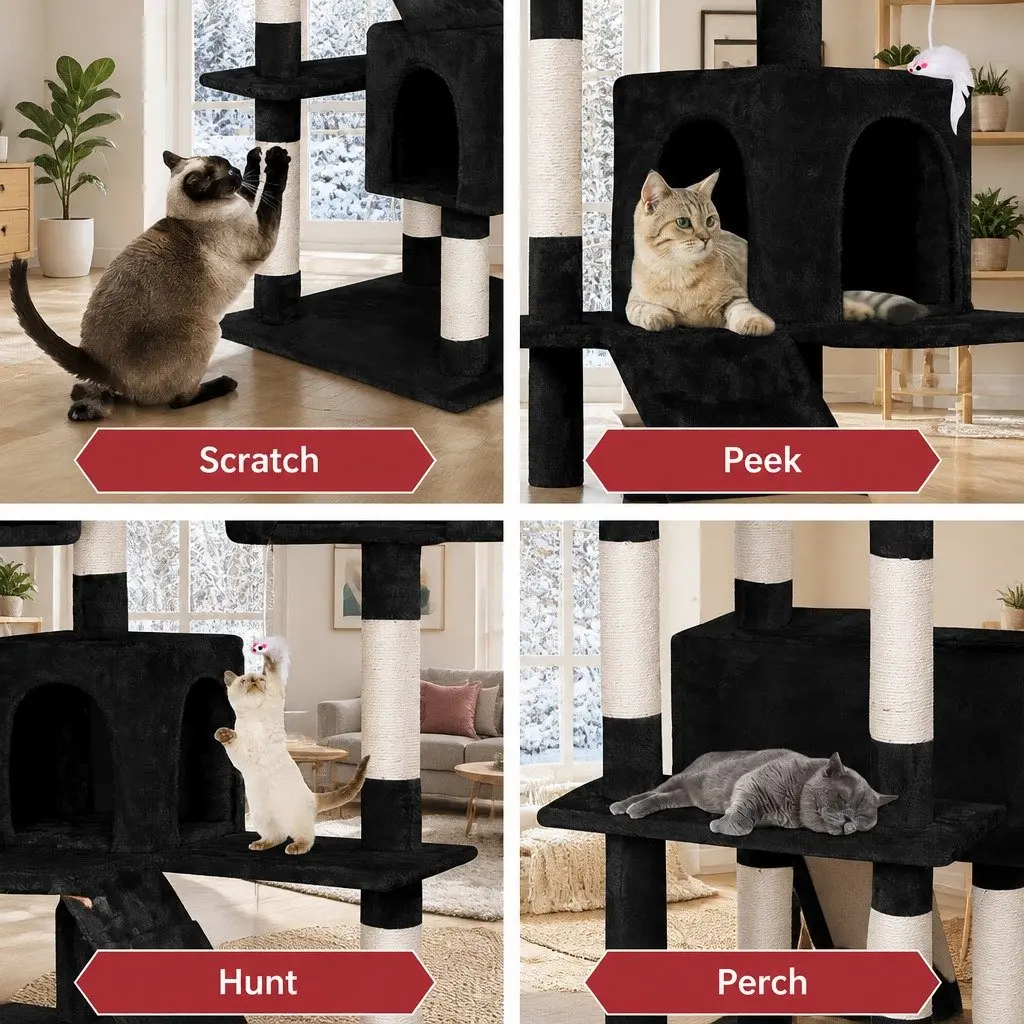 Cat Tree Tower Multi-Level Indoor Cats 180cm Black
