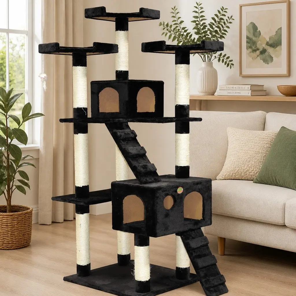 Cat Tree Tower Multi-Level Indoor Cats 180cm Black