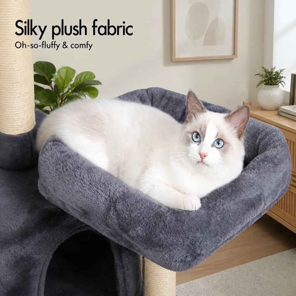 Cat Tree Tower Indoor Cats 180cm Grey Plush Perches Dual Condos Sisal Scratching