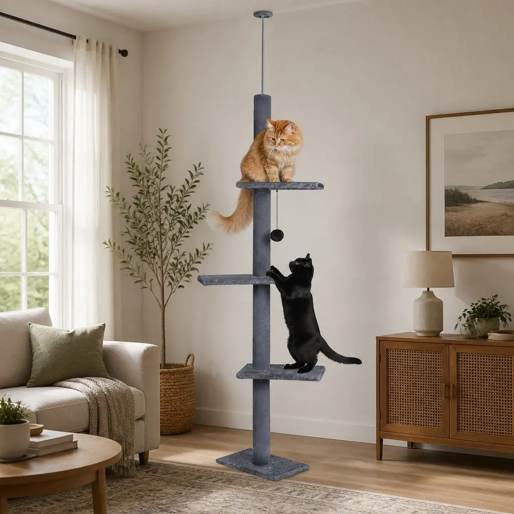 Cat Tree Tower Indoor Adjustable Height 230-286cm Grey