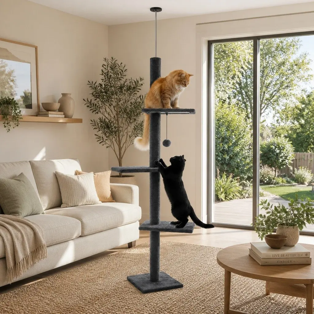 Cat Tree Tower Indoor Adjustable Height 230-286cm Grey
