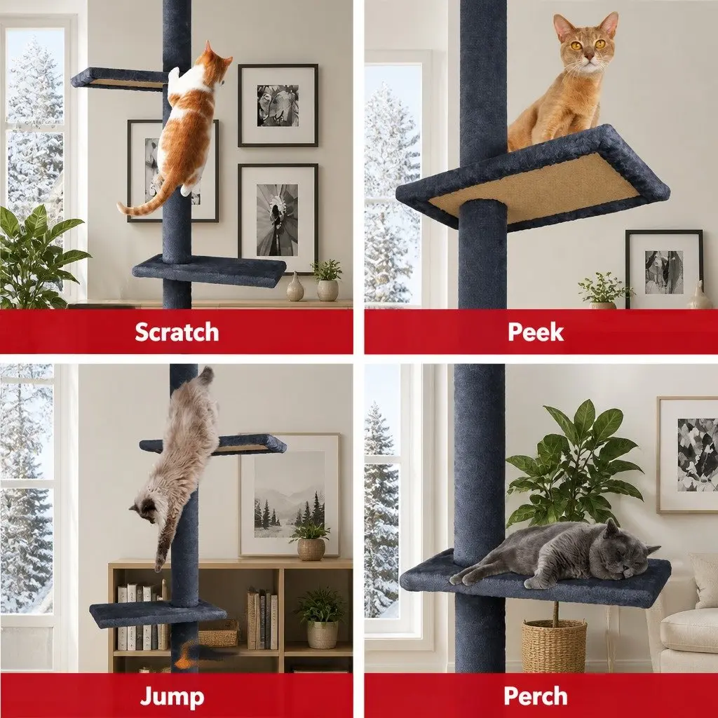 Cat Tree Tower Indoor Adjustable Height 230-286cm Grey