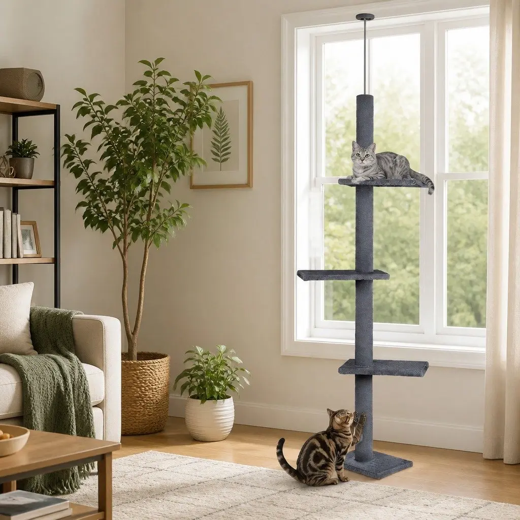 Cat Tree Tower Indoor Adjustable Height 230-286cm Grey