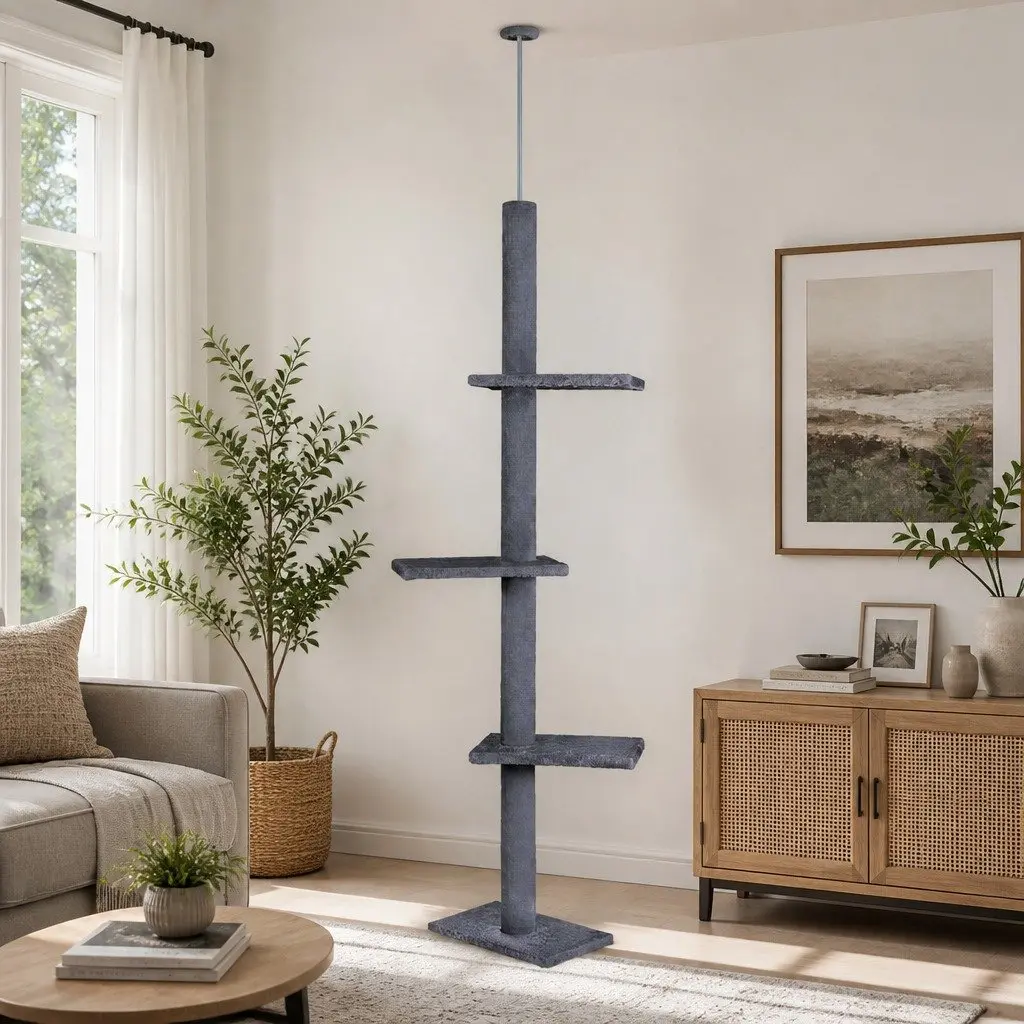 Cat Tree Tower Indoor Adjustable Height 230-286cm Grey