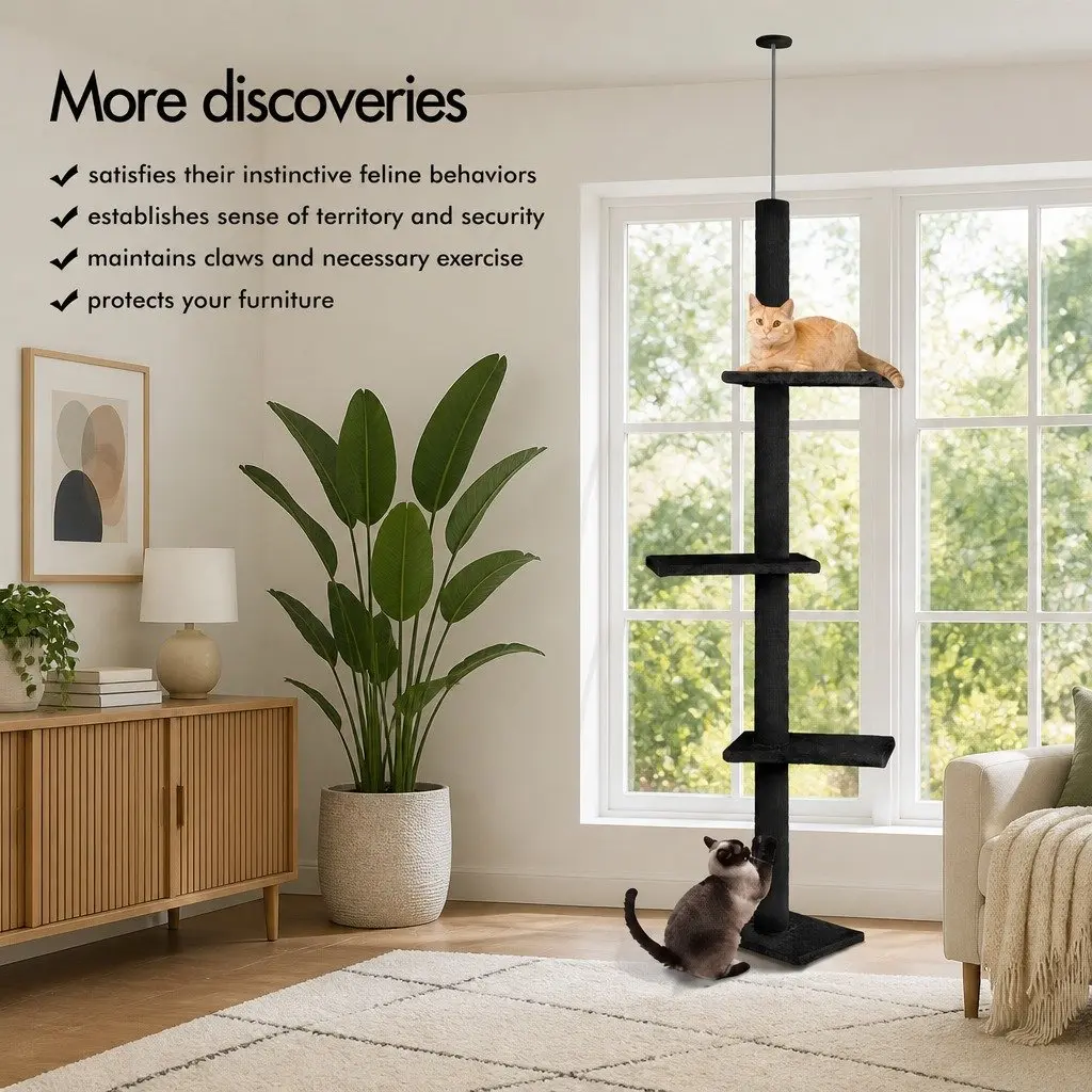 Cat Tree Tower Indoor Adjustable Height 230-286cm Black 4 Platforms