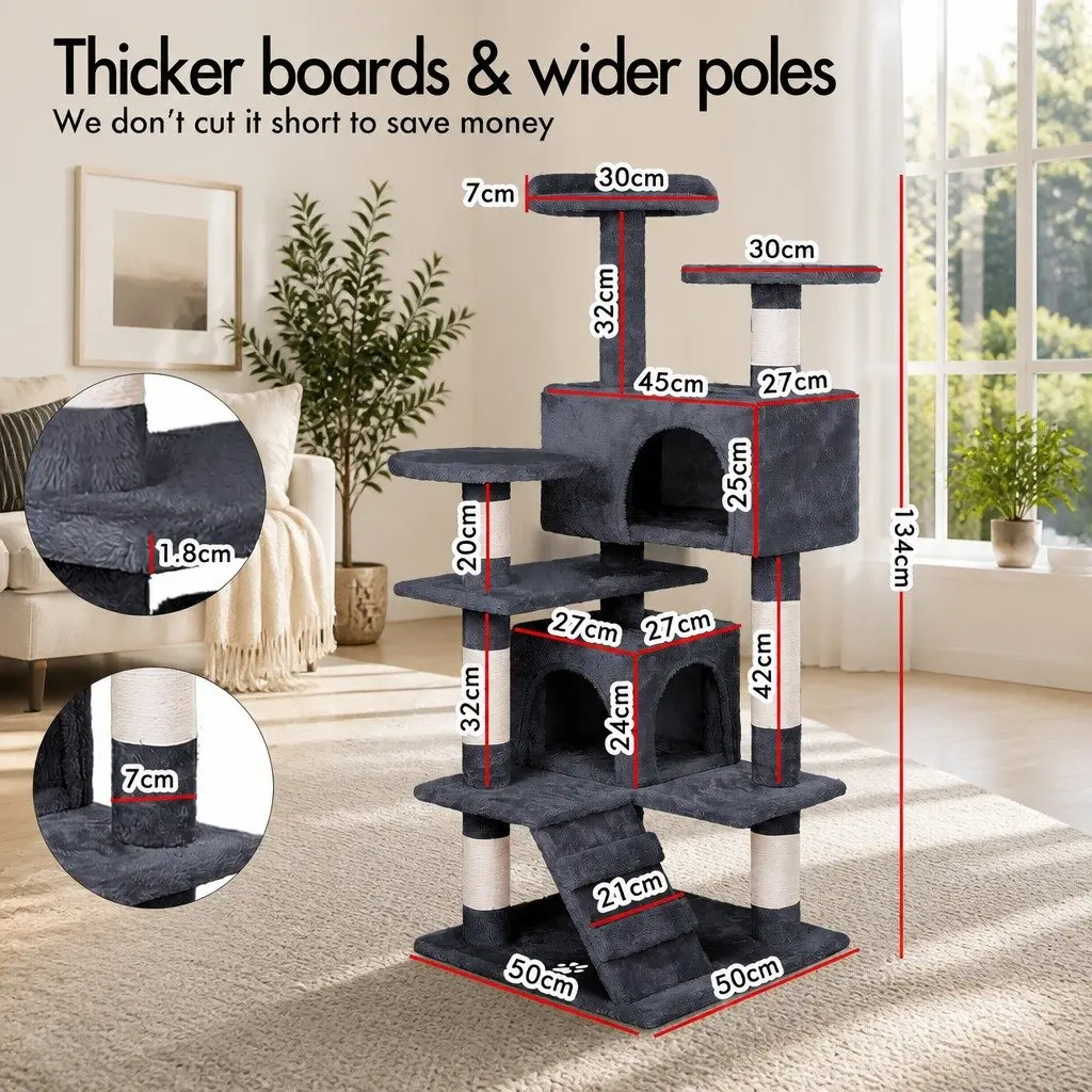 Cat Tree Tower Indoor Cats 180cm Dark Grey Multi-Level Plush Perches Condos Sisal