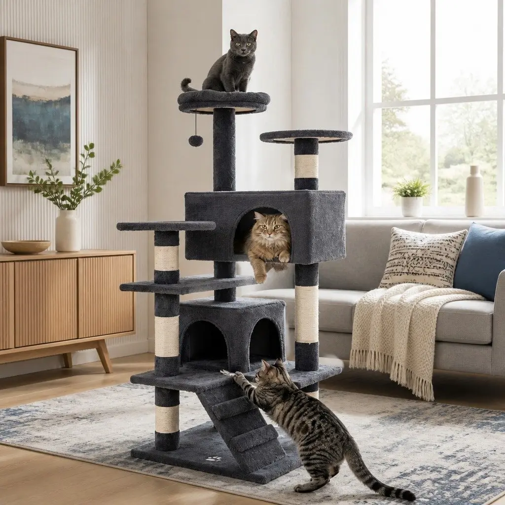 Cat Tree Tower Indoor Cats 180cm Dark Grey Multi-Level Plush Perches Condos Sisal