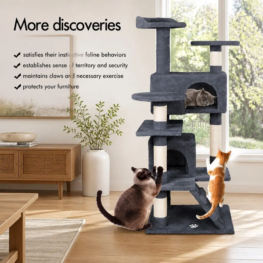 Cat Tree Tower Indoor Cats 180cm Dark Grey Multi-Level Plush Perches Condos Sisal