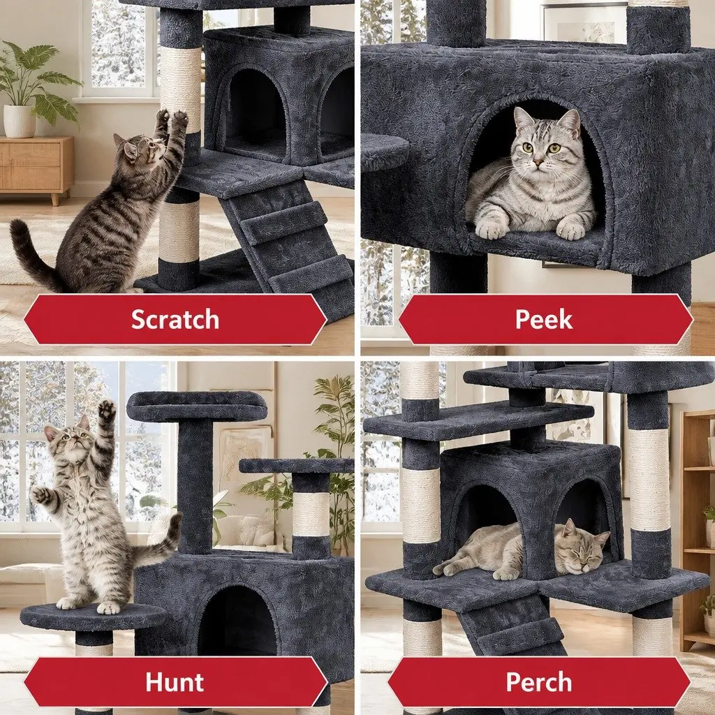 Cat Tree Tower Indoor Cats 180cm Dark Grey Multi-Level Plush Perches Condos Sisal