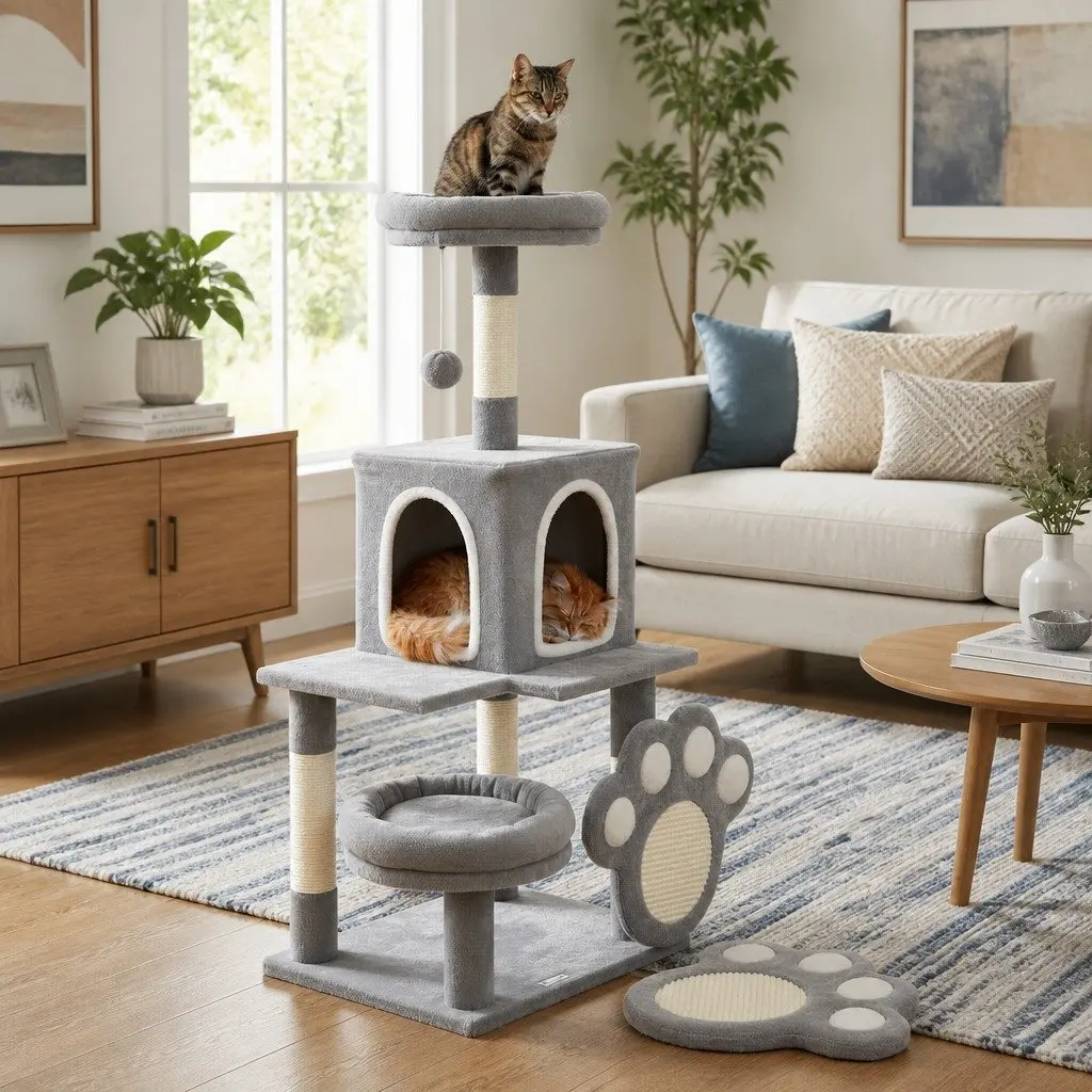 Cat Tree Tower Multi-Level Condo Plush Perch Indoor Cats 48 x 110 x 40 cm