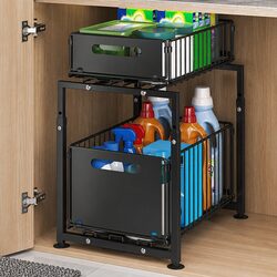 Under Sink Organizer 2-Tier Sliding Drawers Height Adjustable Kitchen Bathroom