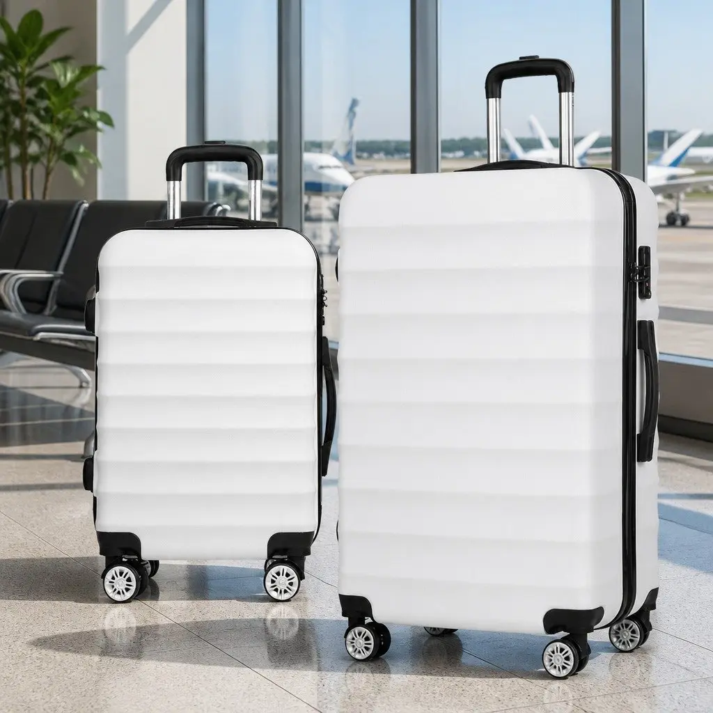 Hard Shell Luggage Set 2 Piece 20" 28" Carry On Suitcase White