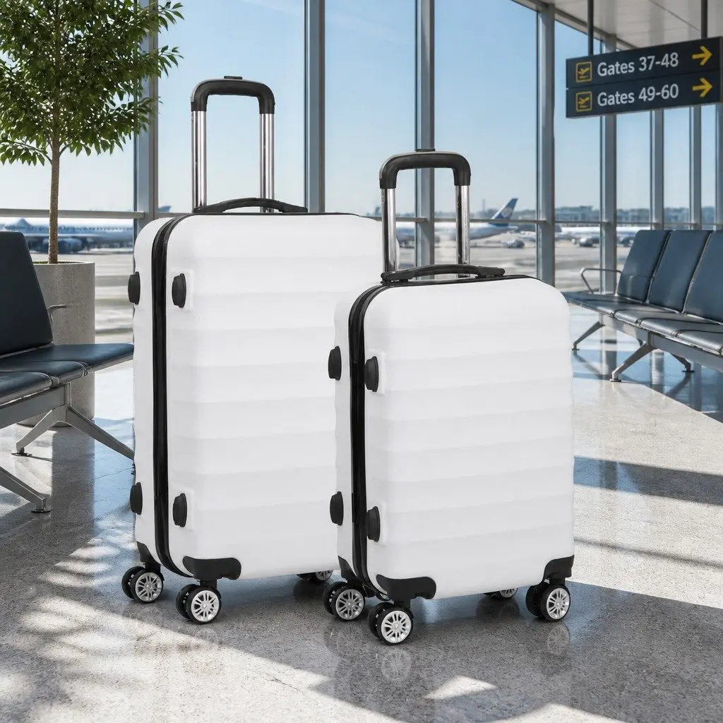 Hard Shell Luggage Set 2 Piece 20" 28" Carry On Suitcase White