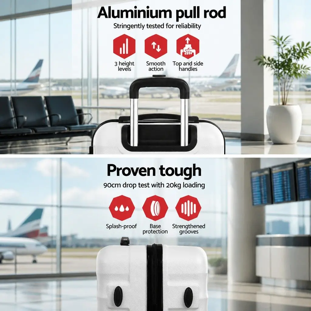 Hard Shell Luggage Set 2 Piece 20" 28" Carry On Suitcase White