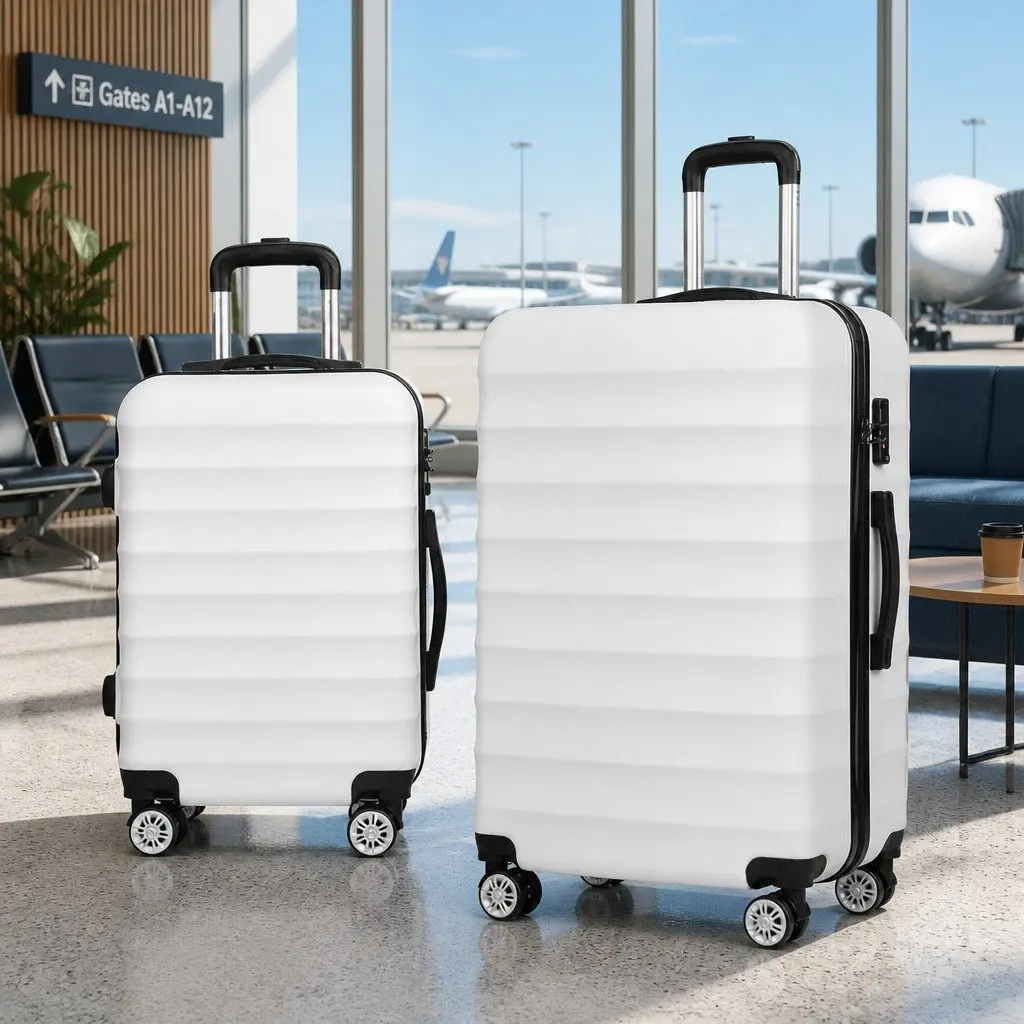 Hard Shell Luggage Set 2 Piece 20" 28" Carry On Suitcase White