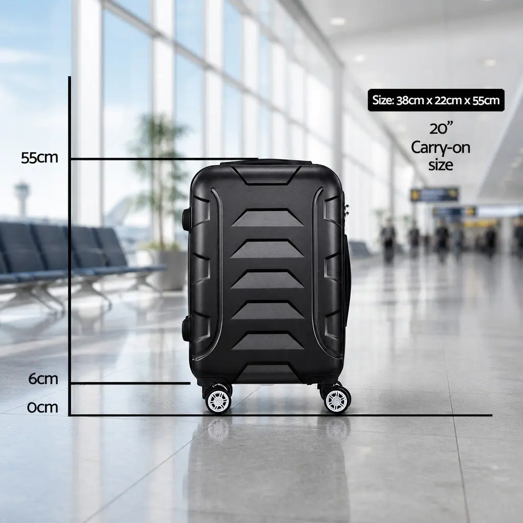 20 Inch Hard Shell Luggage Carry On Suitcase Travel Spinner Wheels Code Lock Black