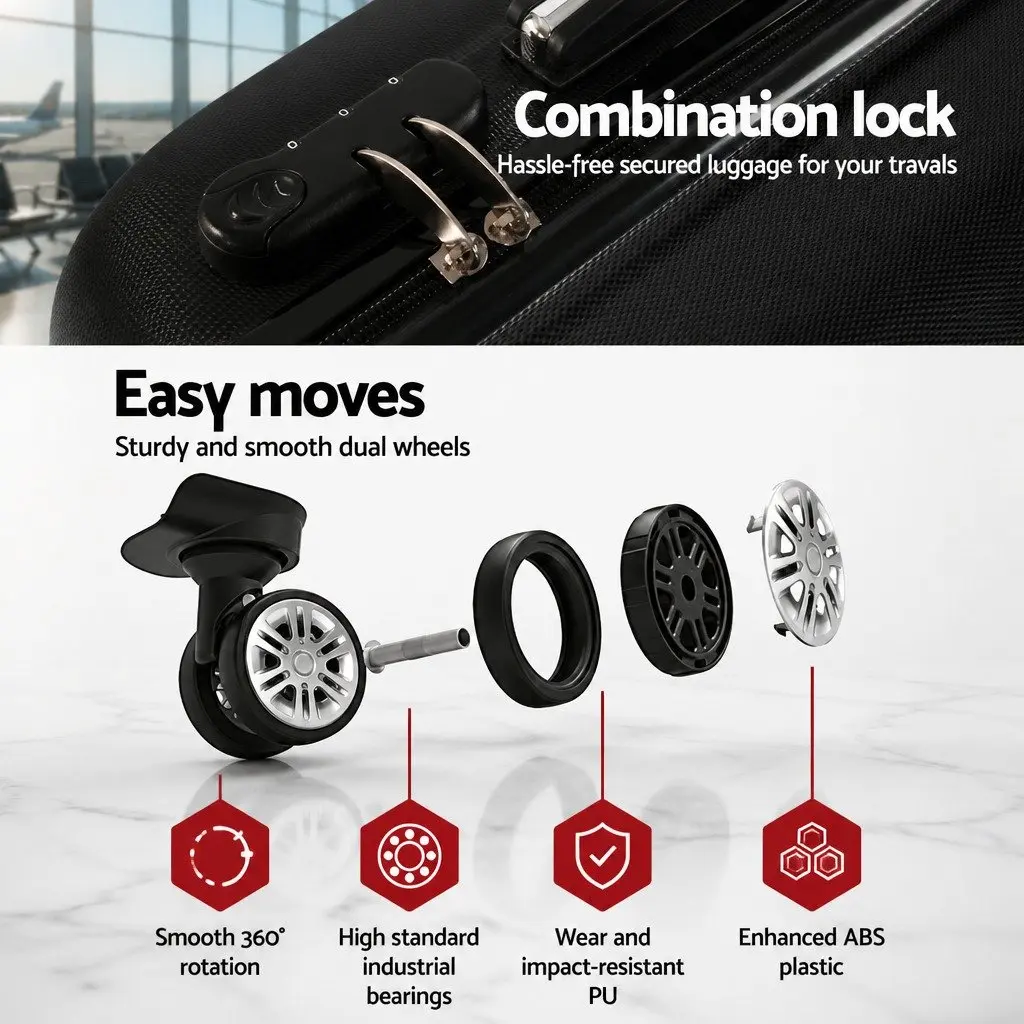 20 Inch Hard Shell Luggage Carry On Suitcase Travel Spinner Wheels Code Lock Black