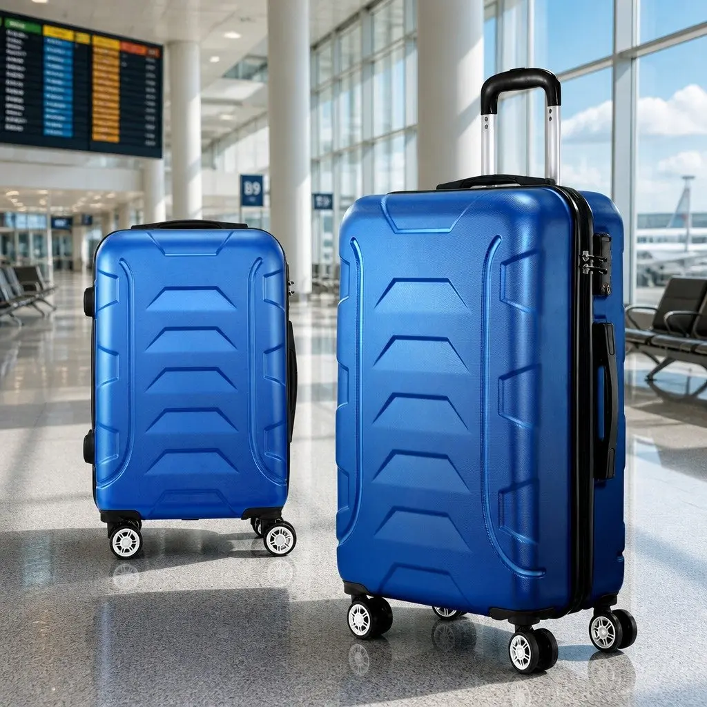 Luggage Set Hard Shell Suitcase 20" 28" Blue Spinner Carry On Travel Case