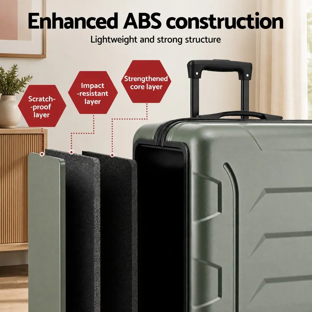 Luggage Suitcase Set Hard Shell Travel Bag 3 Piece Grey Green