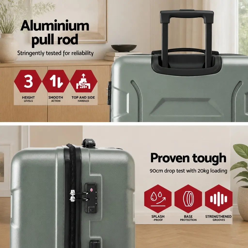 Luggage Suitcase Set Hard Shell Travel Bag 3 Piece Grey Green