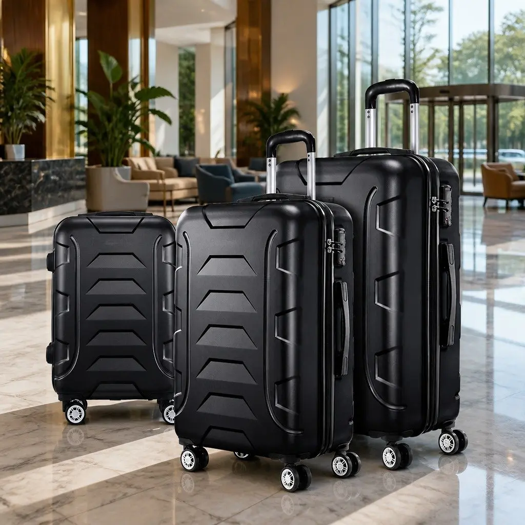 3 Piece Luggage Set Hard Shell Suitcase 20 Inch 24 Inch 28 Inch Black