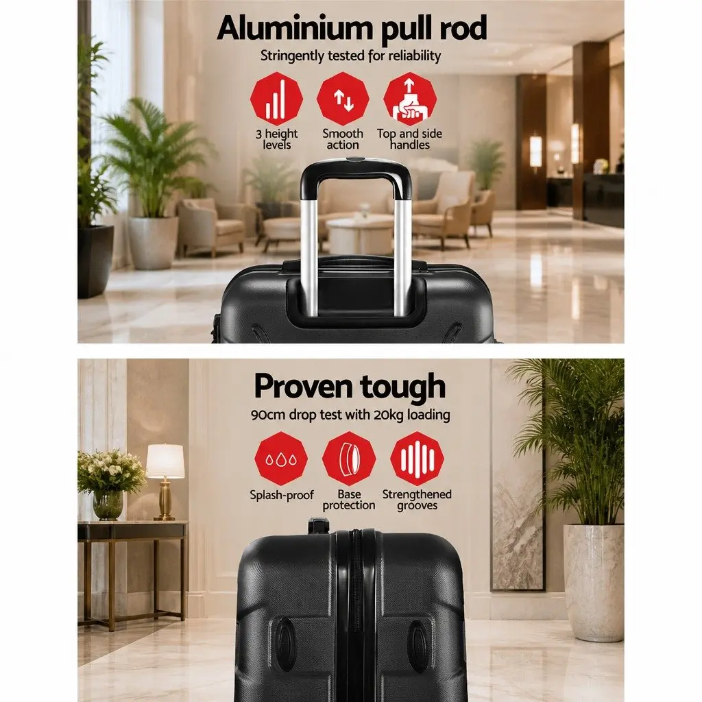 3 Piece Luggage Set Hard Shell Suitcase 20 Inch 24 Inch 28 Inch Black