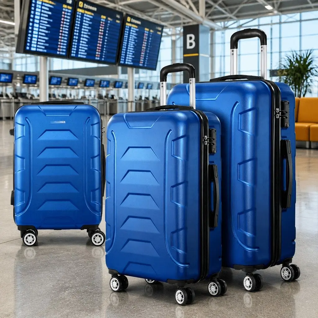Hard Shell Luggage Set 3 Piece Travel Suitcase 20 Inch 24 Inch 28 Inch Blue