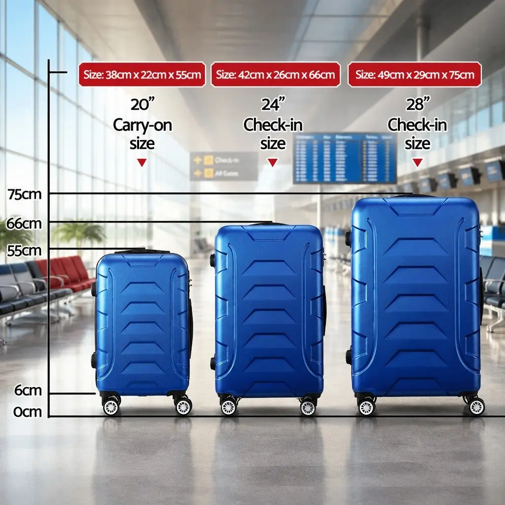 Hard Shell Luggage Set 3 Piece Travel Suitcase 20 Inch 24 Inch 28 Inch Blue