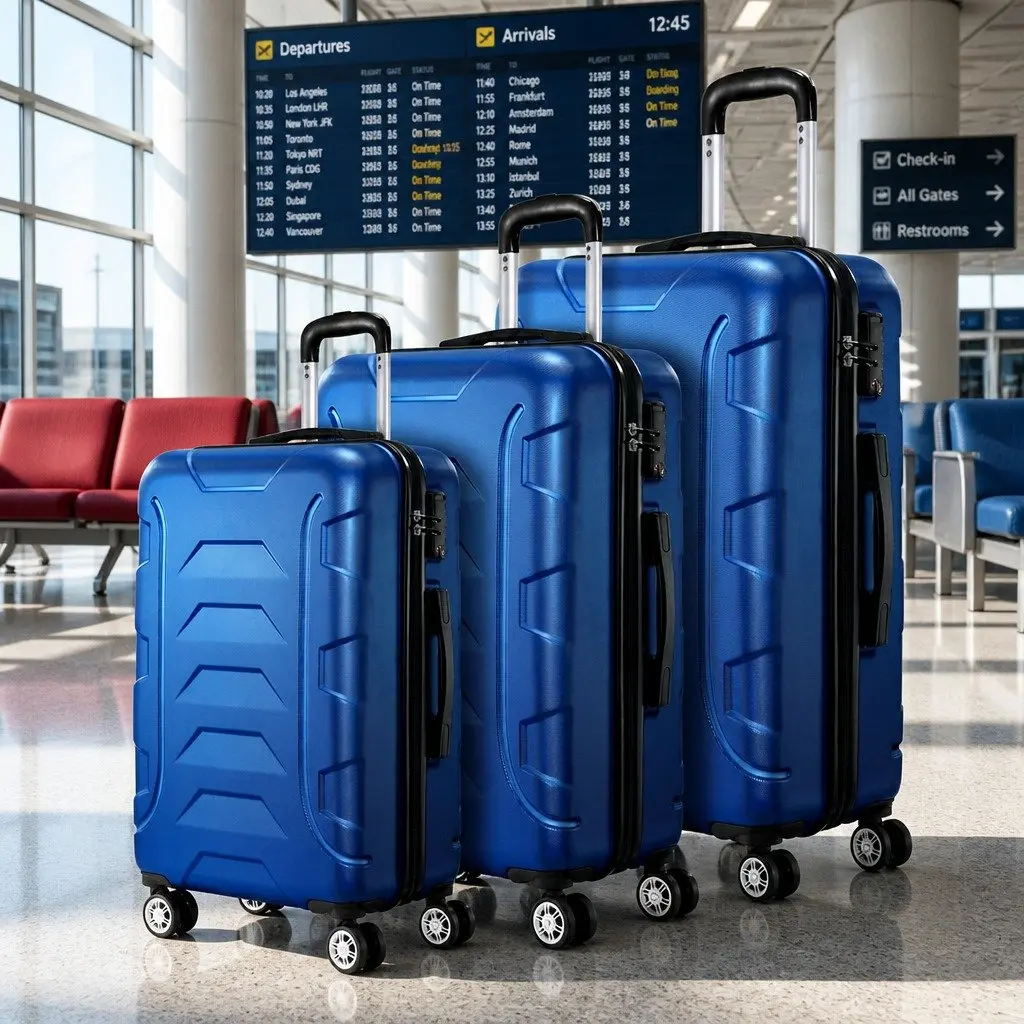 Hard Shell Luggage Set 3 Piece Travel Suitcase 20 Inch 24 Inch 28 Inch Blue