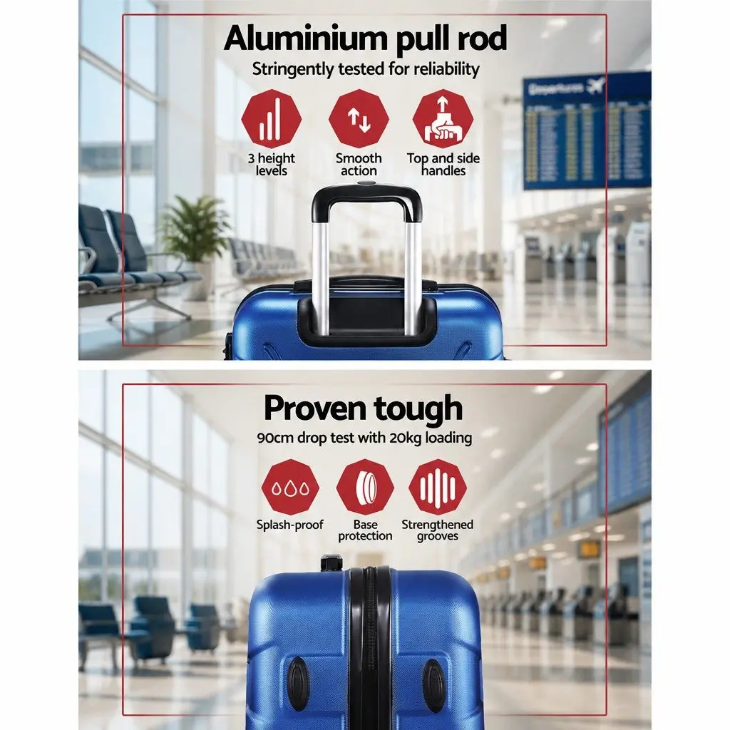Hard Shell Luggage Set 3 Piece Travel Suitcase 20 Inch 24 Inch 28 Inch Blue