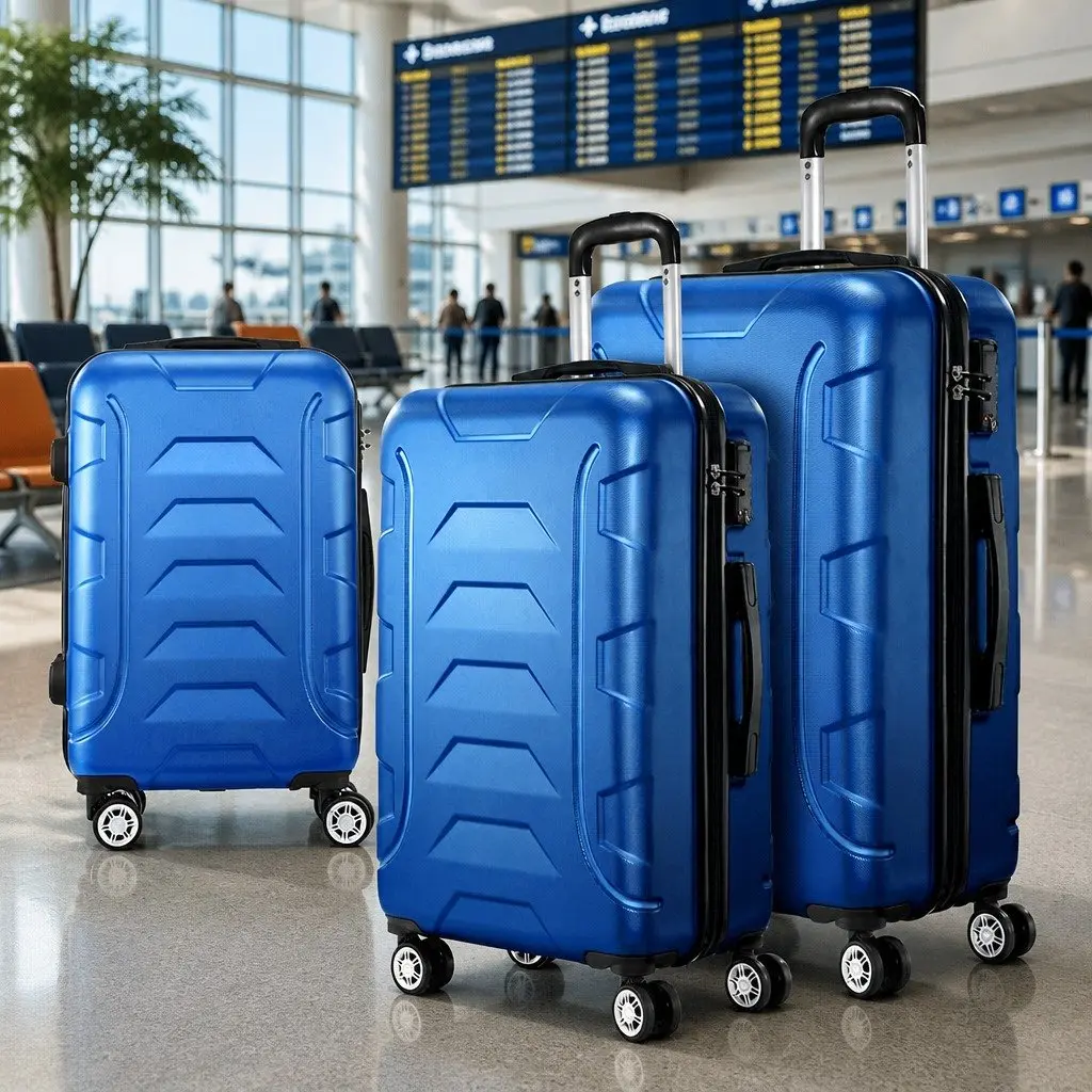 Hard Shell Luggage Set 3 Piece Travel Suitcase 20 Inch 24 Inch 28 Inch Blue