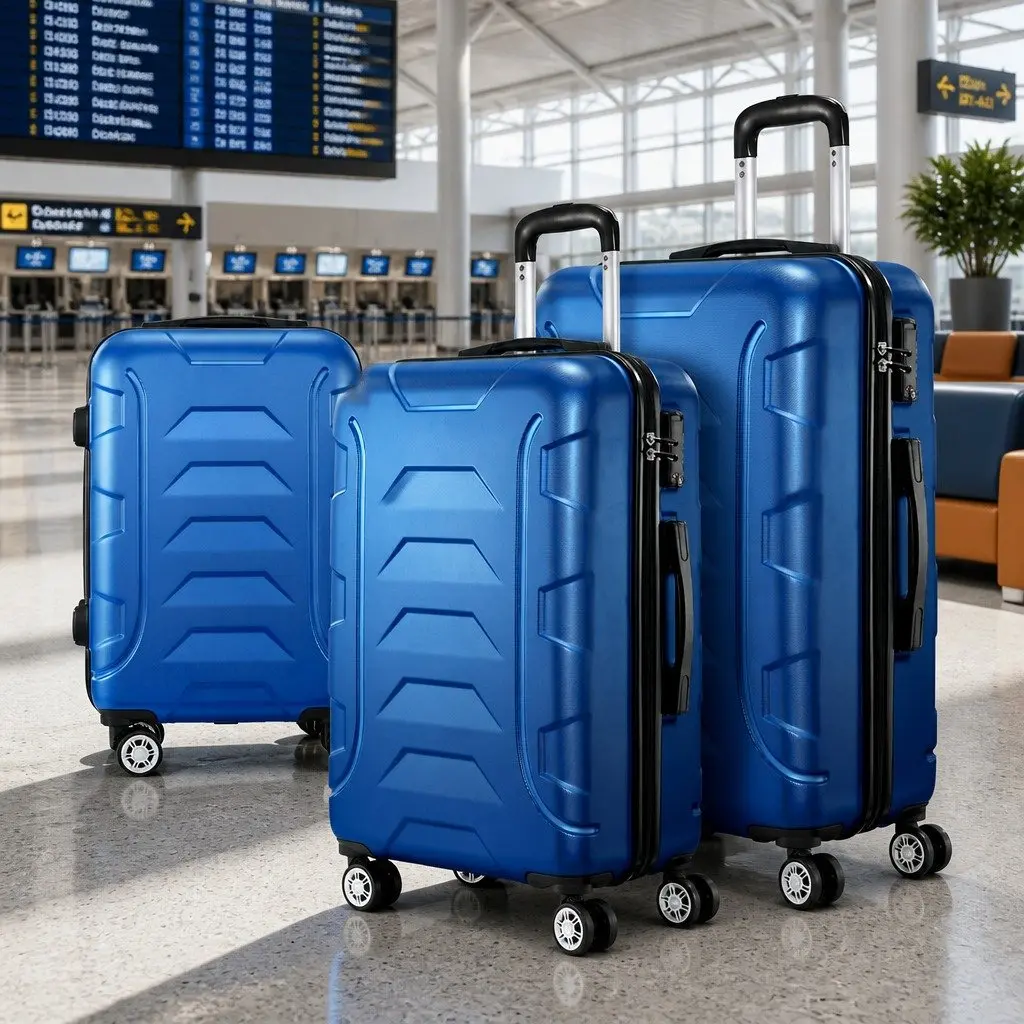 Hard Shell Luggage Set 3 Piece Travel Suitcase 20 Inch 24 Inch 28 Inch Blue