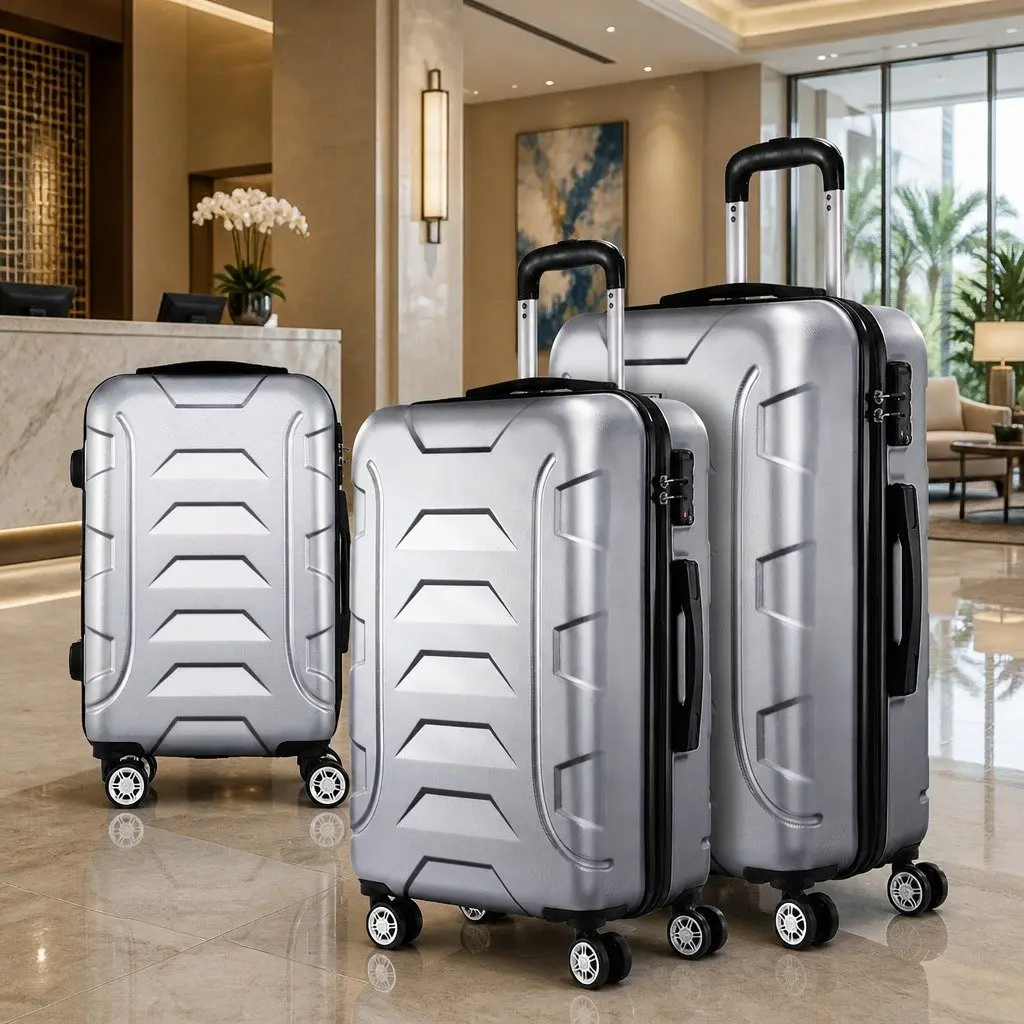 Hard Shell Suitcase Set 3 Piece 20 24 28 Inch Silver Lightweight Spinner Wheels