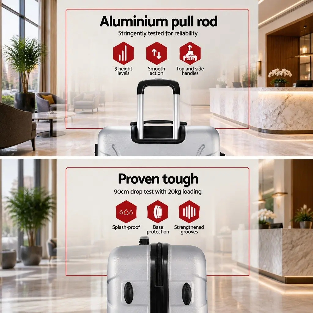 Hard Shell Suitcase Set 3 Piece 20 24 28 Inch Silver Lightweight Spinner Wheels