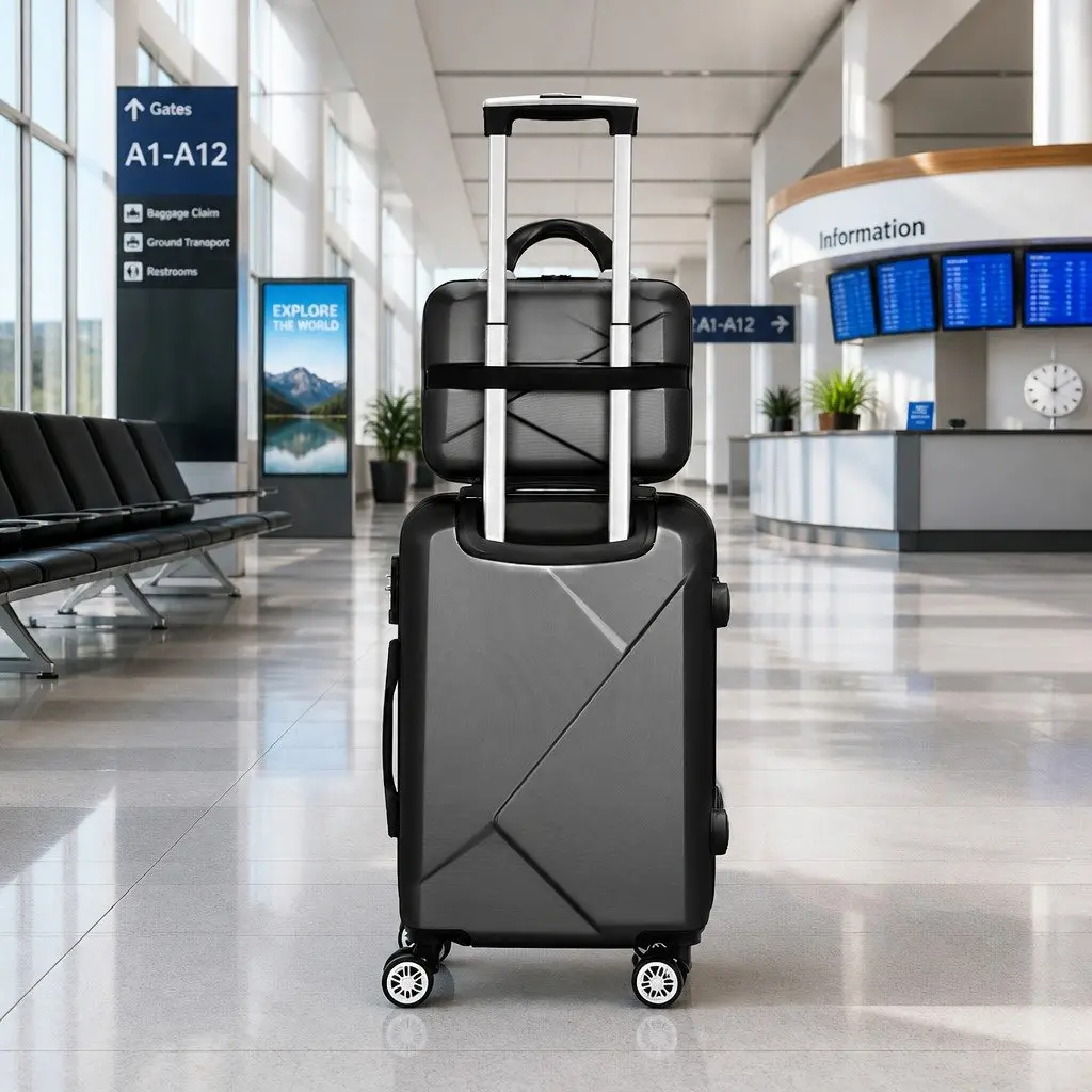 Hard Shell Luggage Set Travel Suitcase 20 Inch 12 Inch Black 2 Piece