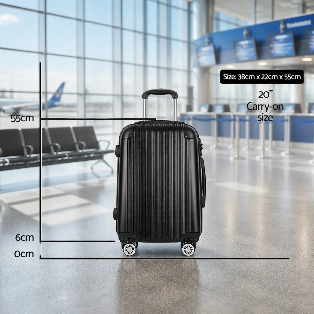 Hard Shell Luggage Carry On Suitcase 20 Inch Code Lock Wheels Black