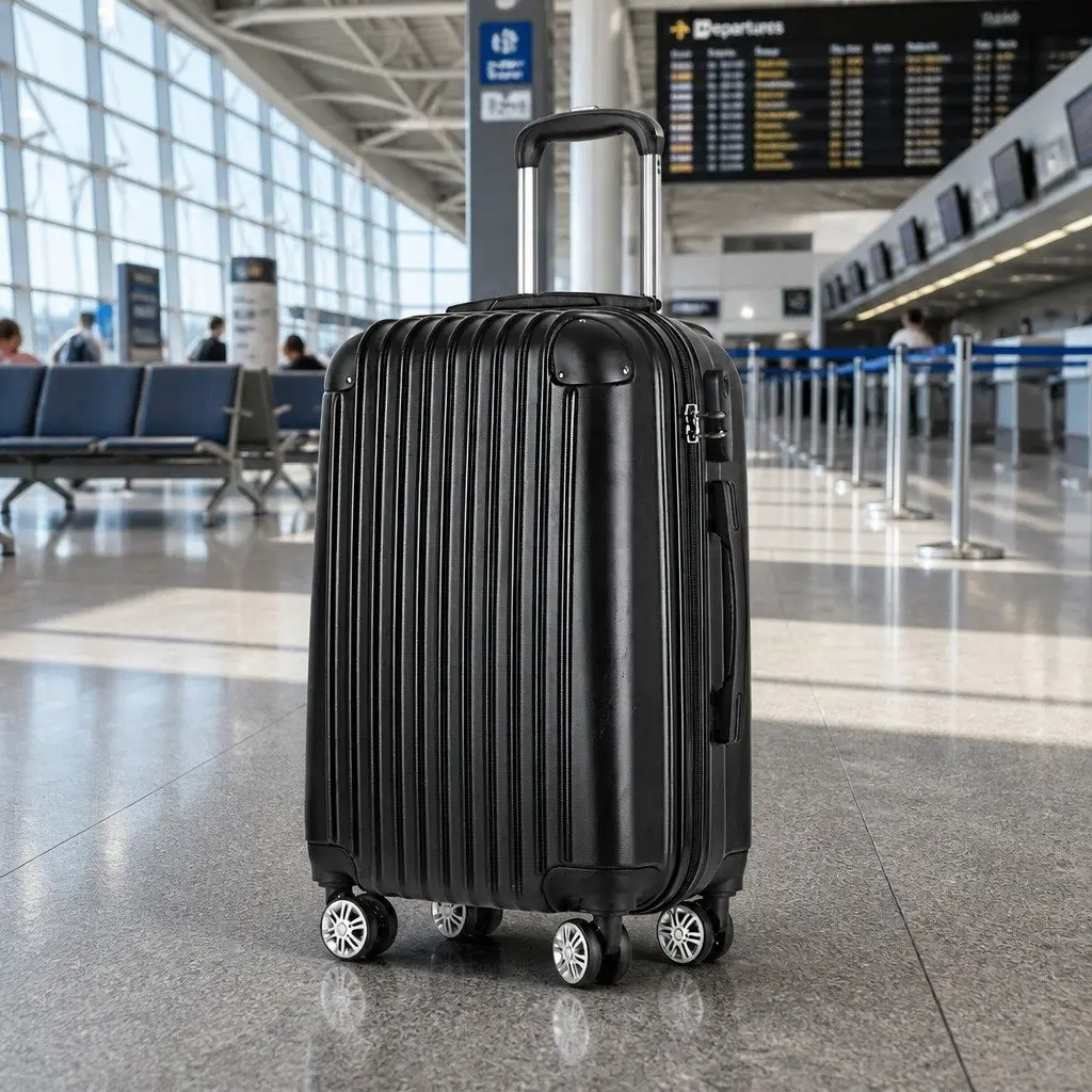Hard Shell Luggage Carry On Suitcase 20 Inch Code Lock Wheels Black