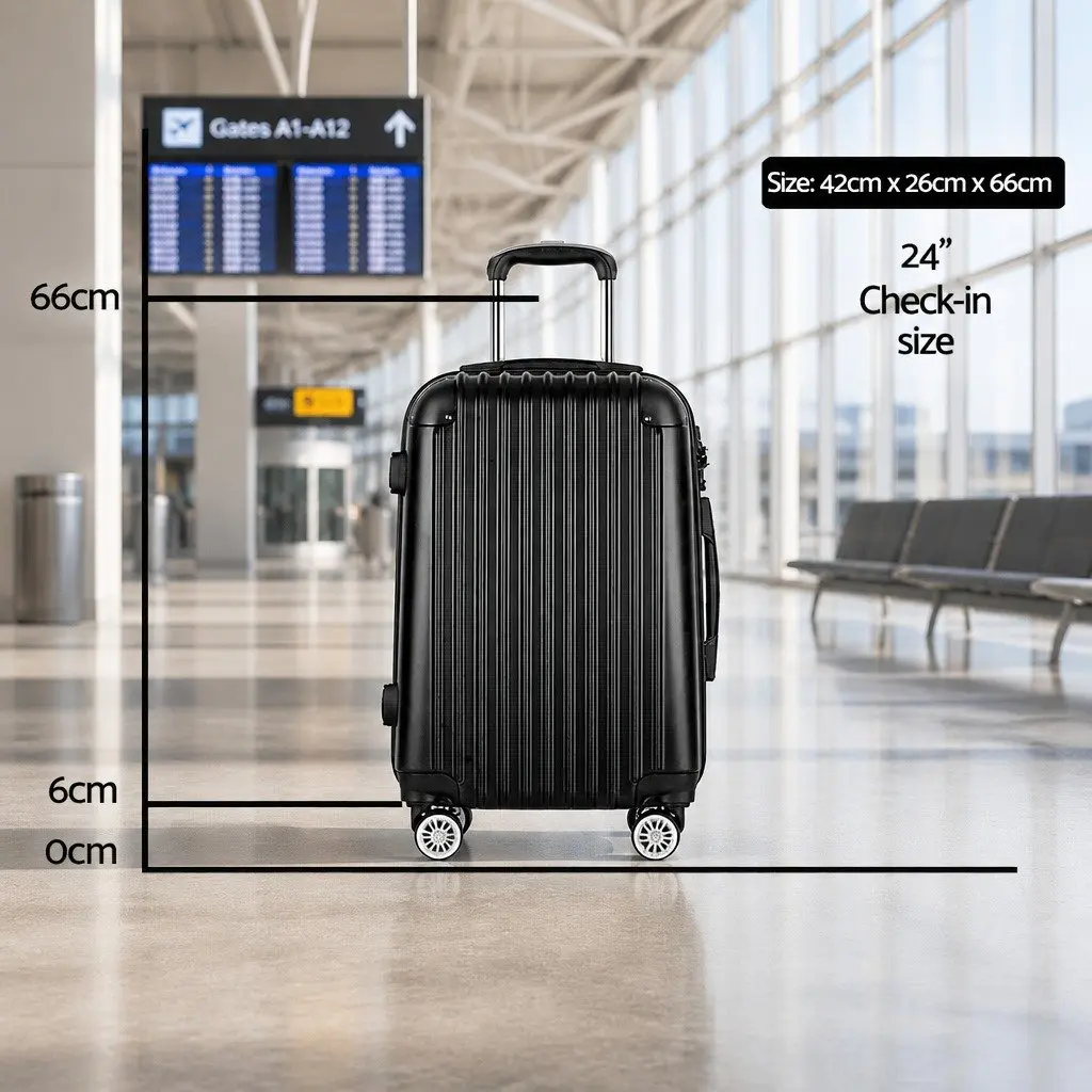 24 Inch Luggage Suitcase Hard Shell Carry On Case Travel Black