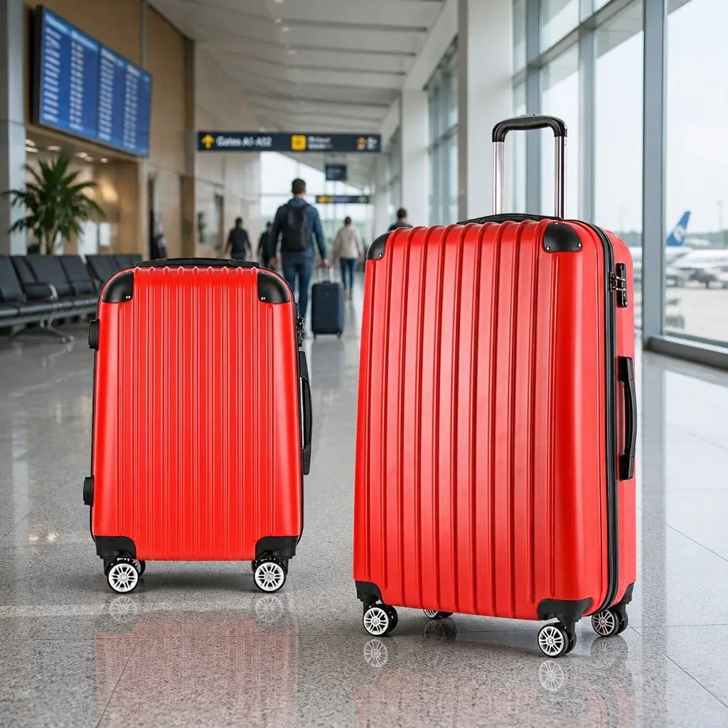 Hard Shell Luggage Set 2 Piece Carry On Suitcase 20 Inch 28 Inch Red
