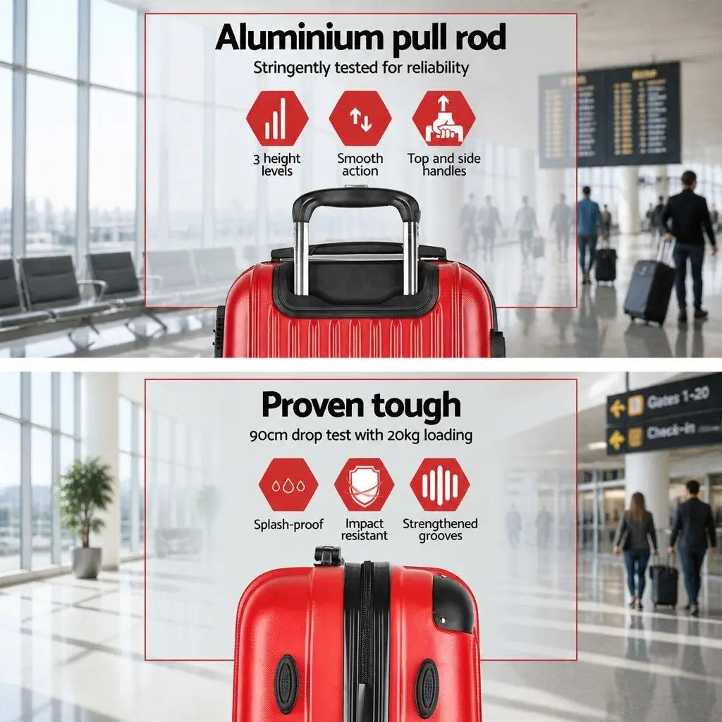 Hard Shell Luggage Set 2 Piece Carry On Suitcase 20 Inch 28 Inch Red