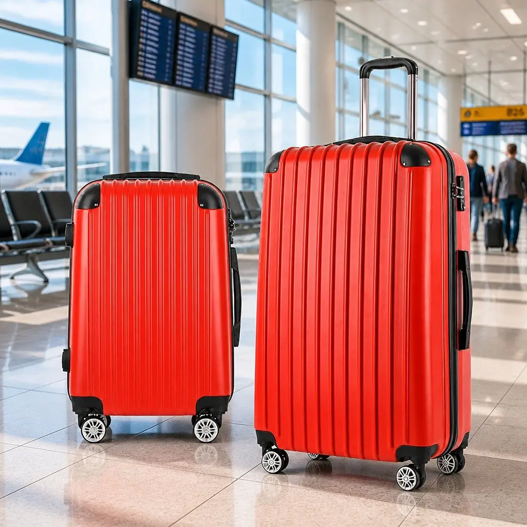 Hard Shell Luggage Set 2 Piece Carry On Suitcase 20 Inch 28 Inch Red