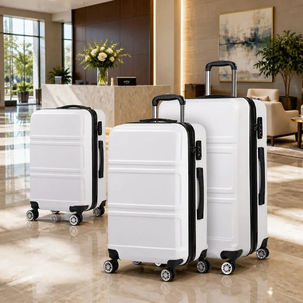Hard Shell Luggage Set 20 Inch 24 Inch 28 Inch TSA Lock Spinner Wheels White