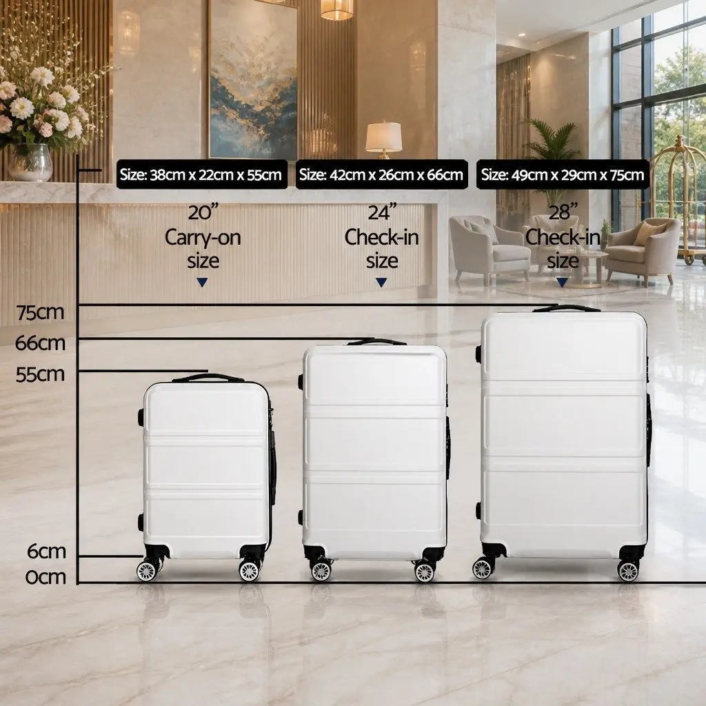 Hard Shell Luggage Set 20 Inch 24 Inch 28 Inch TSA Lock Spinner Wheels White