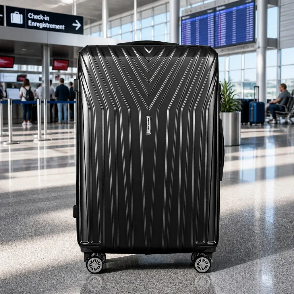 3 Piece Luggage Set Hard Shell Suitcase Carry On 20 Inch 24 Inch 28 Inch Black