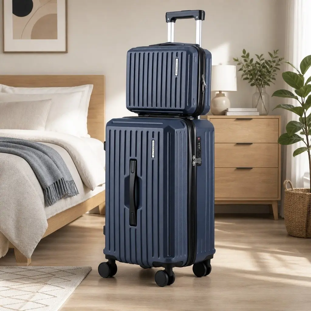 Trunk Luggage Suitcase Set 2pcs Travel Carry On Hard Shell 12" 20" Navy Blue