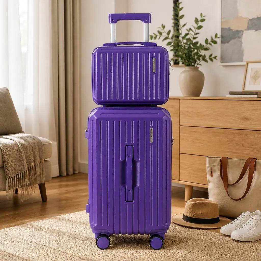 Trunk Luggage Suitcase Set 2 Piece Travel Carry On Case 12 Inch 20 Inch Purple