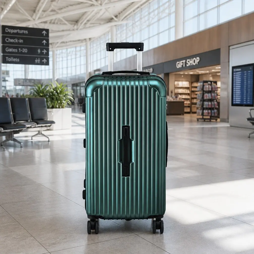 28" Trunk Luggage Suitcase Green Travel Case with USB Type-C Port and 5 Wheels