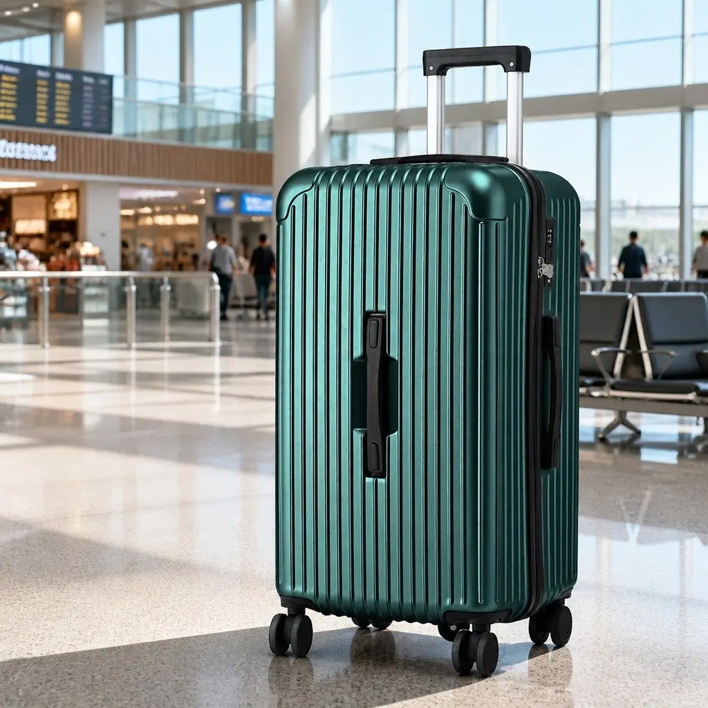28" Trunk Luggage Suitcase Green Travel Case with USB Type-C Port and 5 Wheels