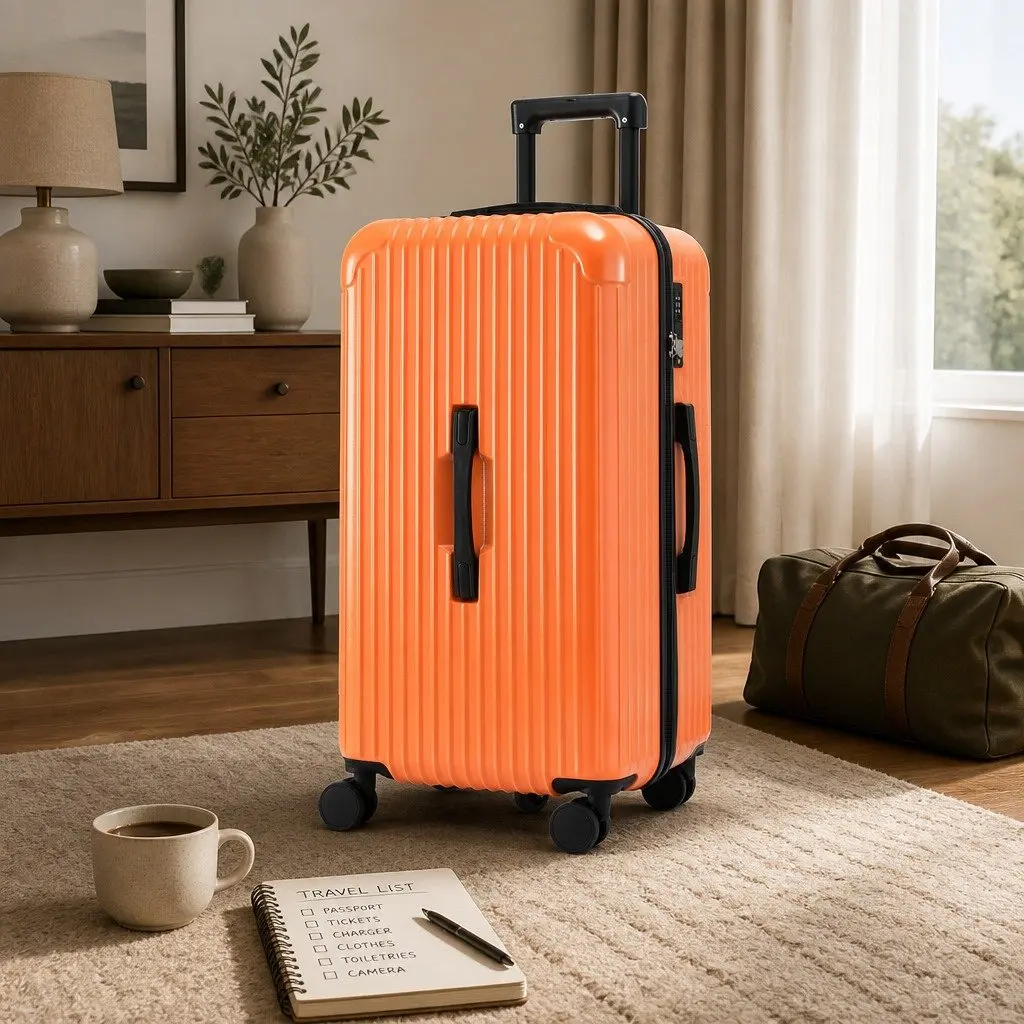 28" Trunk Luggage Suitcase Travel Case Hard Shell Orange 5 Wheels